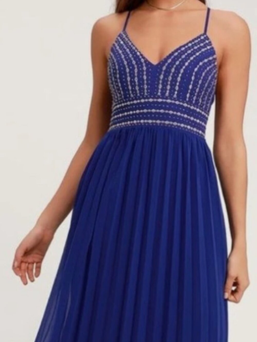 NWT Lulu's Royal Blue Beaded Maxi Dress - Picture 2 of 7